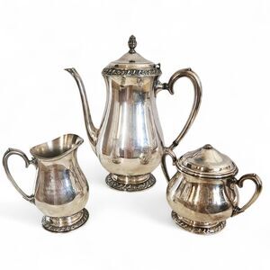 Antique Oneida Henley Silver Plate Coffee Set, 1920s Art Deco